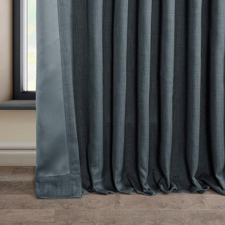Reverie Blue Extra Wide Textured Faux Linen Room Darkening Curtain - HalfPriceDrapes.com