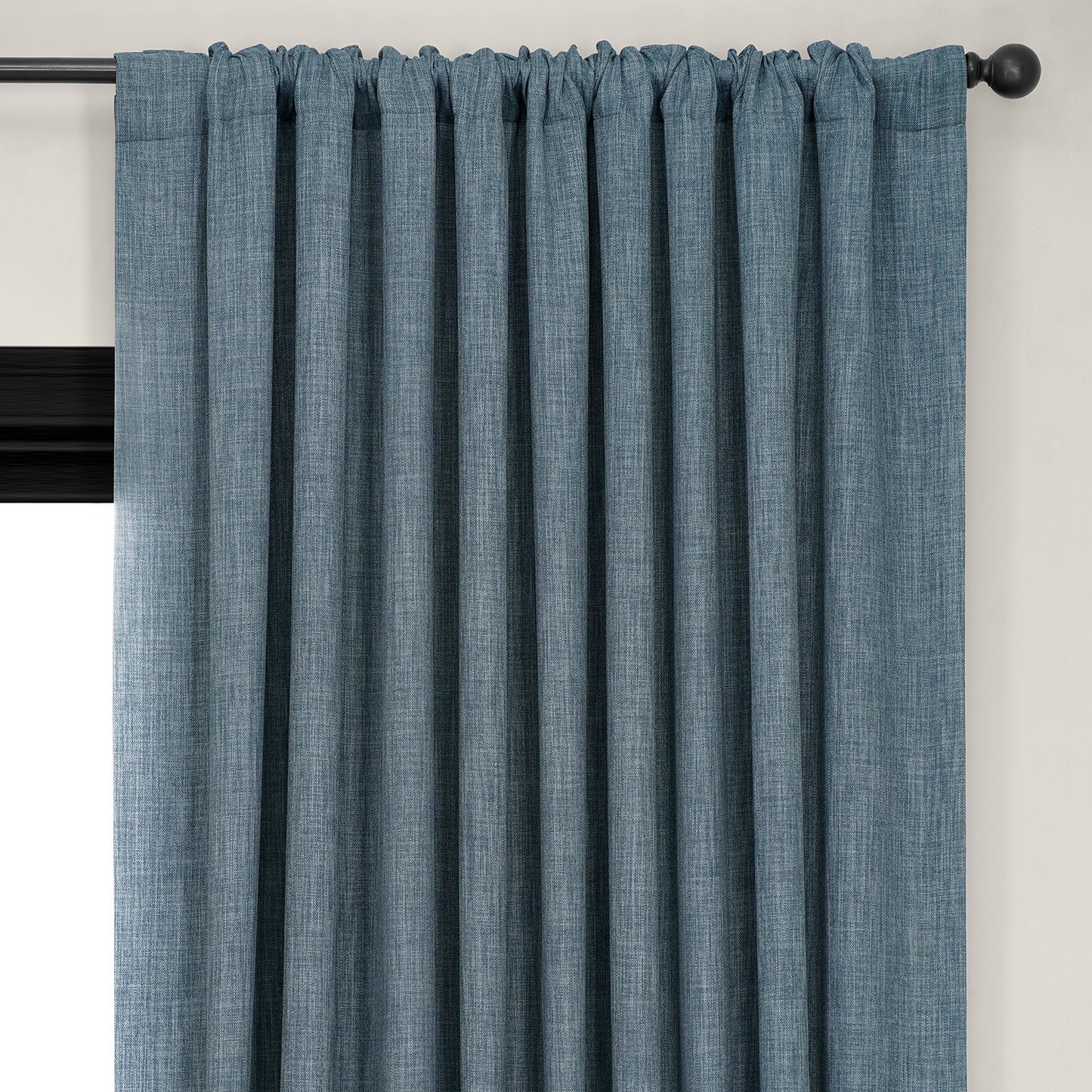 Reverie Blue Extra Wide Textured Faux Linen Room Darkening Curtain