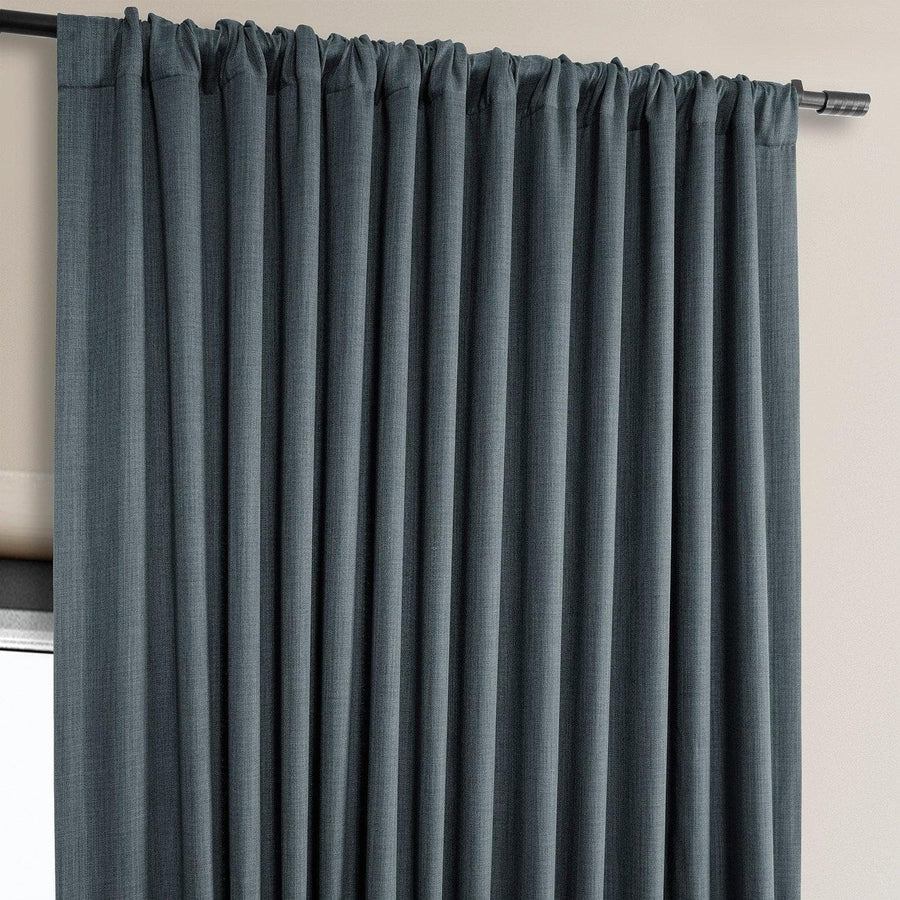 Reverie Blue Extra Wide Textured Faux Linen Room Darkening Curtain - HalfPriceDrapes.com