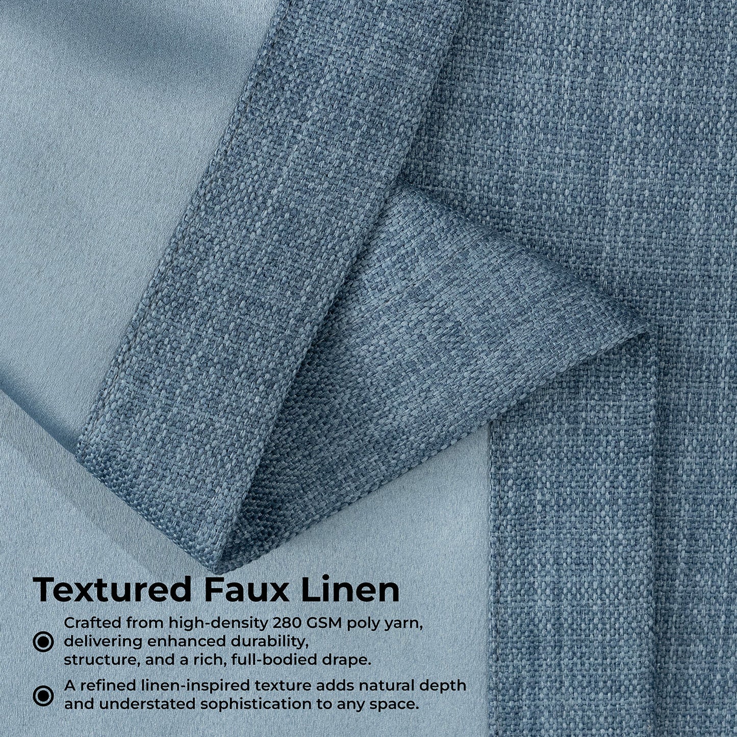Reverie Blue Extra Wide Textured Faux Linen Room Darkening Curtain