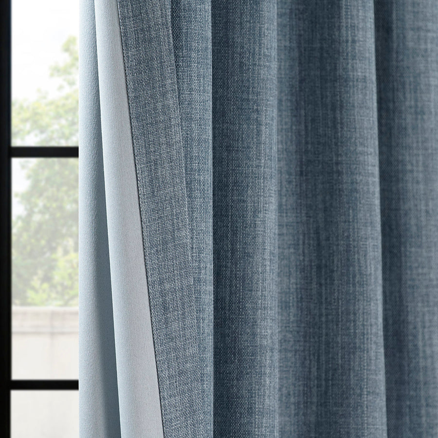 Reverie Blue Grommet Textured Faux Linen Room Darkening Curtain