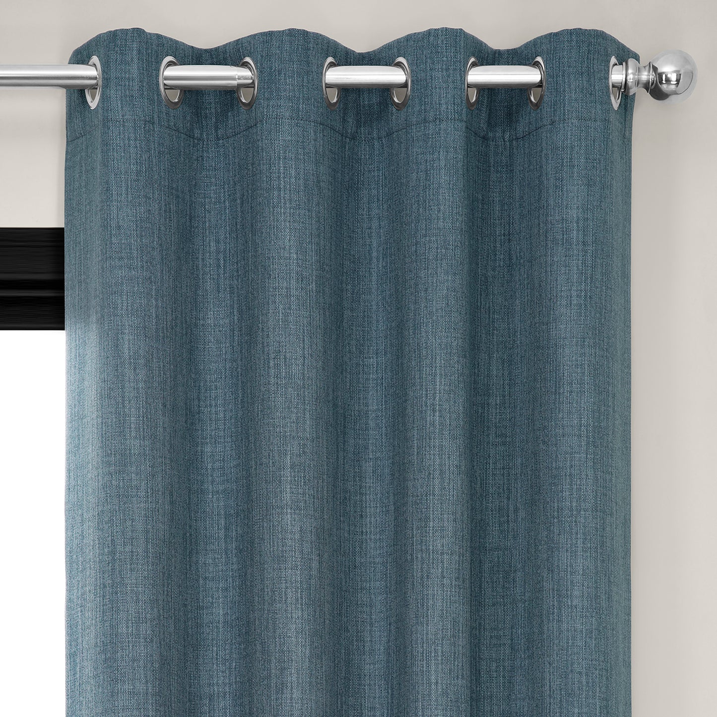 Reverie Blue Grommet Textured Faux Linen Room Darkening Curtain