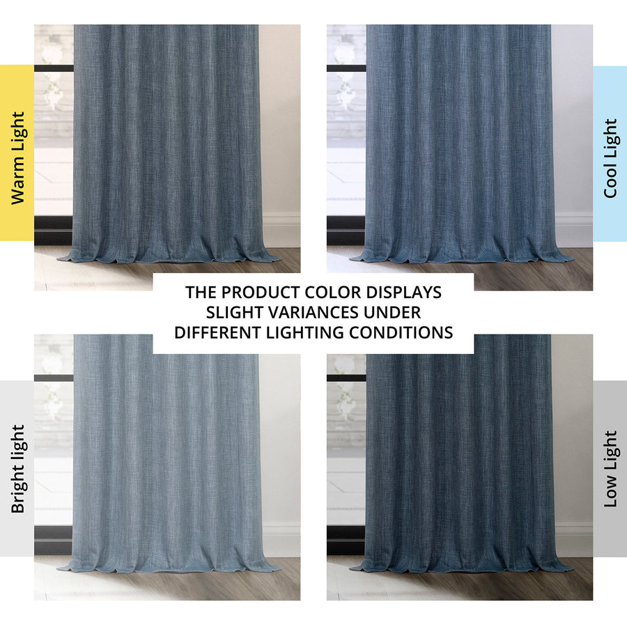 Reverie Blue Grommet Textured Faux Linen Room Darkening Curtain