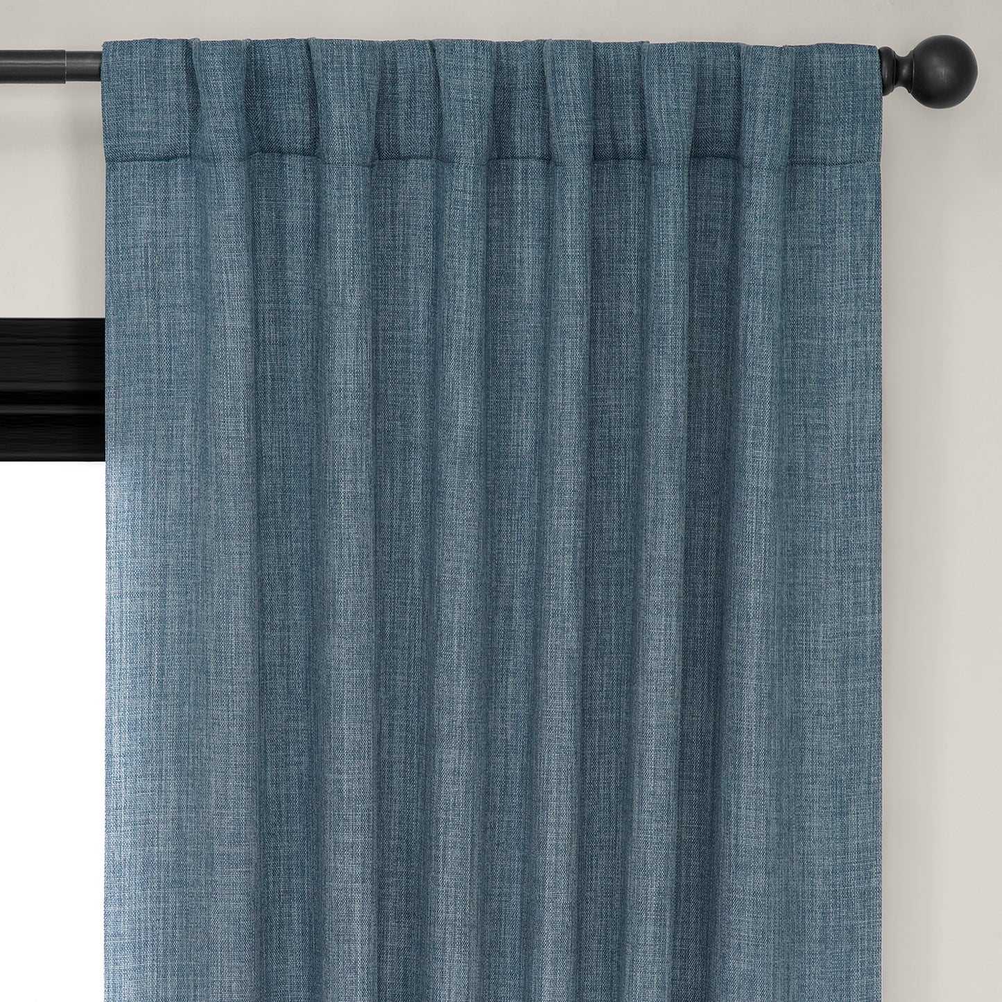 Reverie Blue Textured Faux Linen Room Darkening Curtain