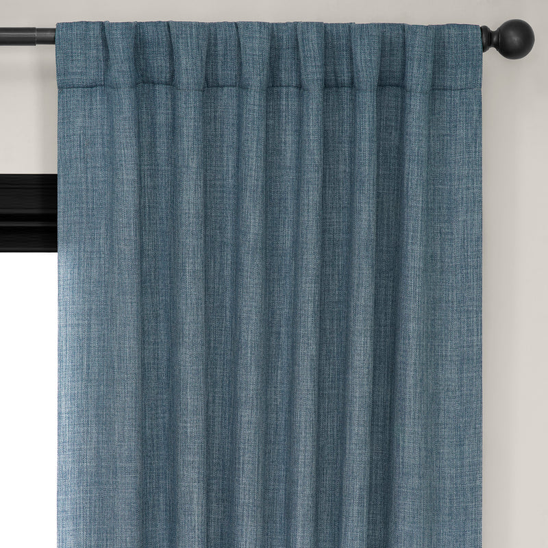 Reverie Blue Textured Faux Linen Room Darkening Curtain