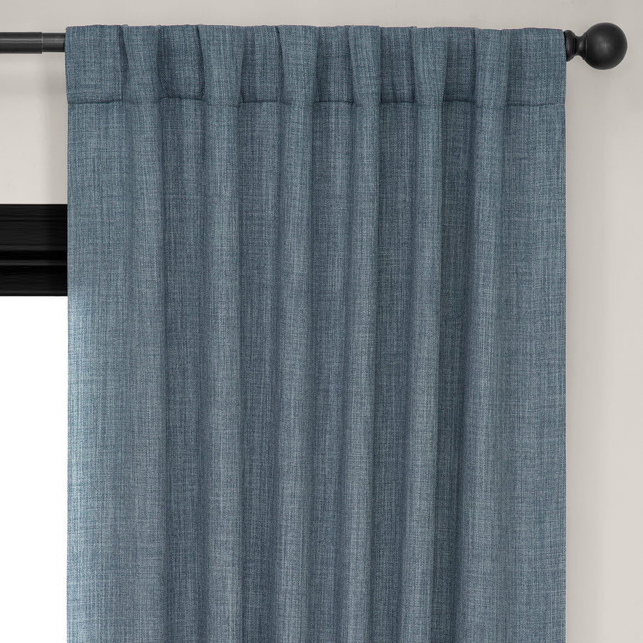 Reverie Blue Textured Faux Linen Room Darkening Curtain