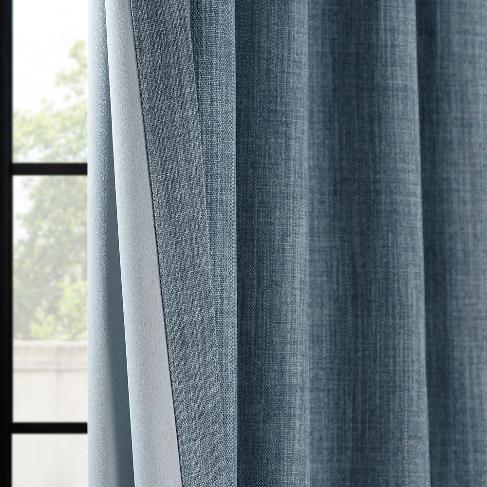 Reverie Blue Grommet Textured Faux Linen Room Darkening Curtain