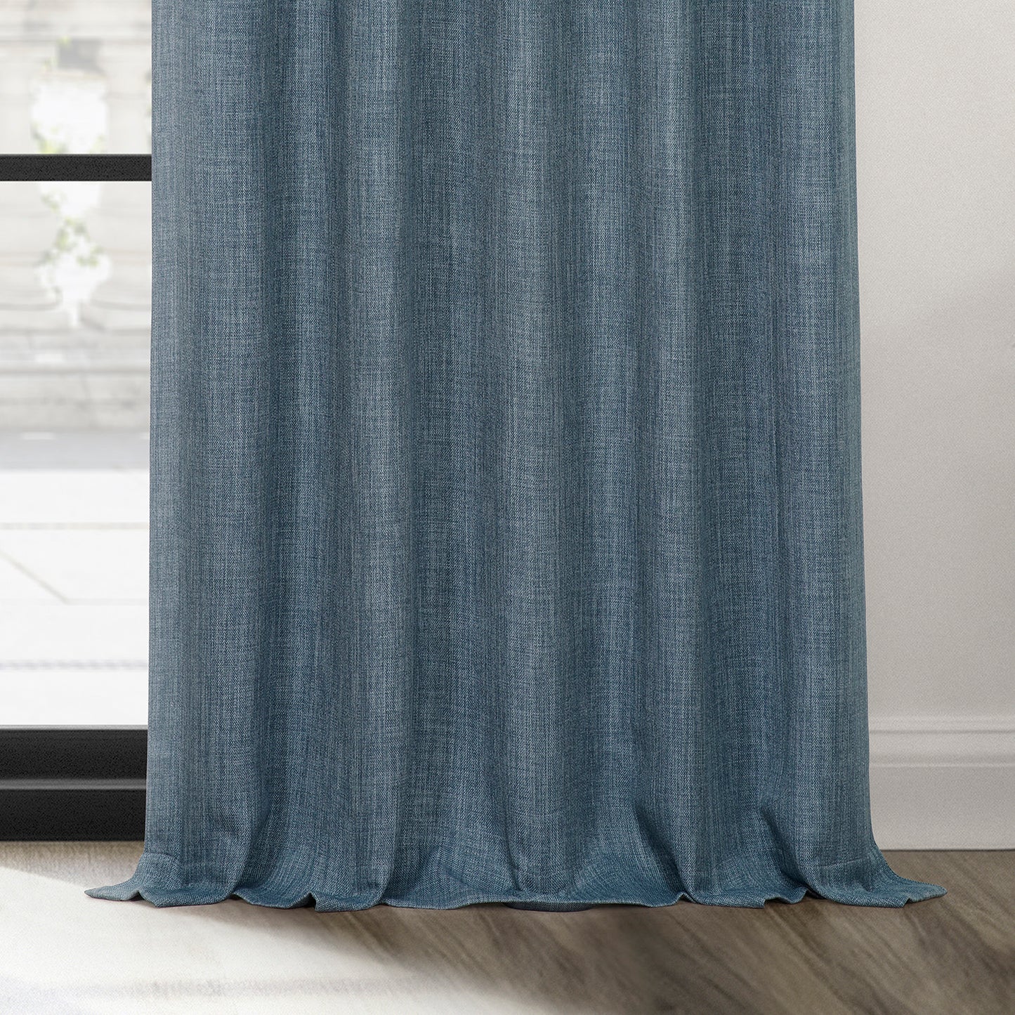 Reverie Blue Textured Faux Linen Room Darkening Curtain