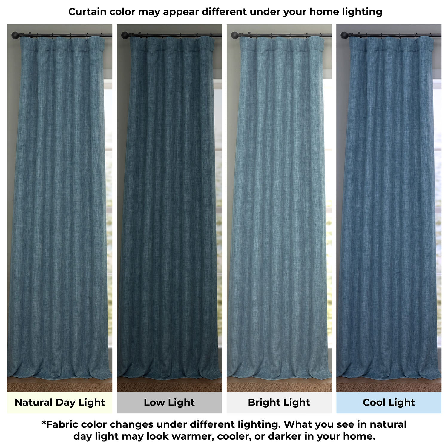 Reverie Blue Textured Faux Linen Room Darkening Curtain
