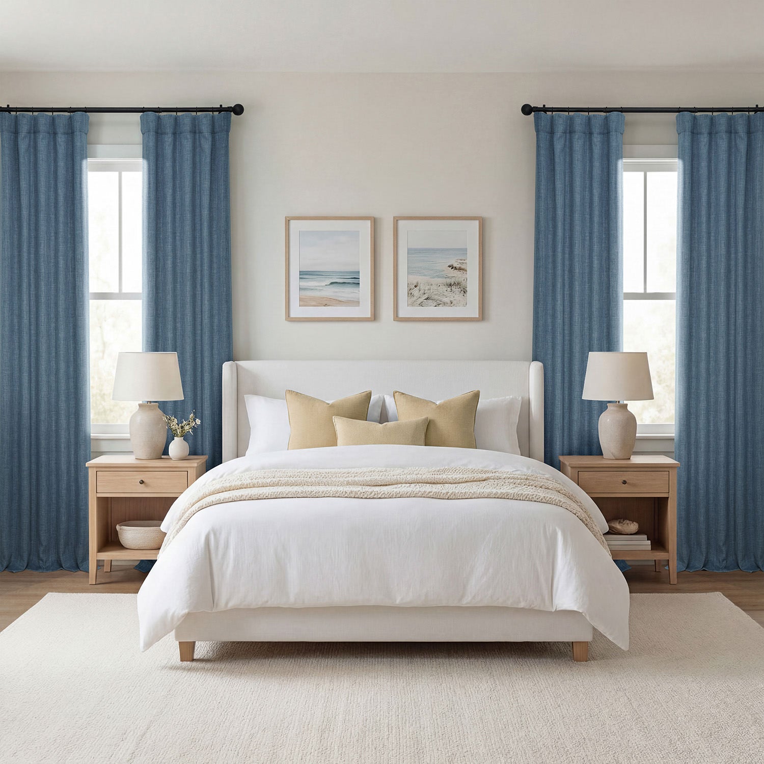 Reverie Blue Textured Faux Linen Room Darkening Curtain
