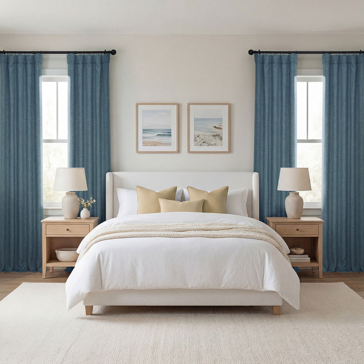 Reverie Blue Textured Faux Linen Room Darkening Curtain