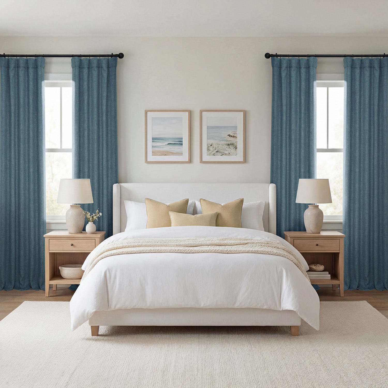 Reverie Blue Textured Faux Linen Room Darkening Curtain