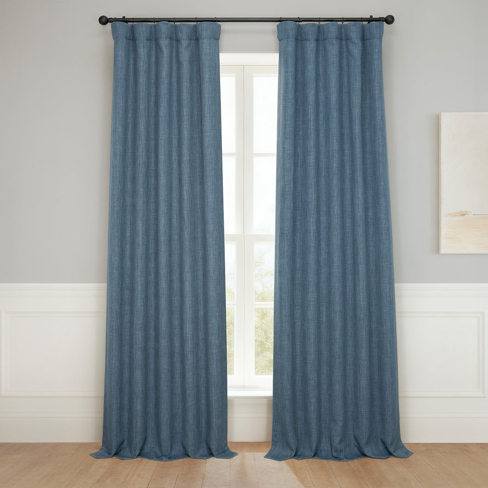 Reverie Blue Textured Faux Linen Room Darkening Curtain