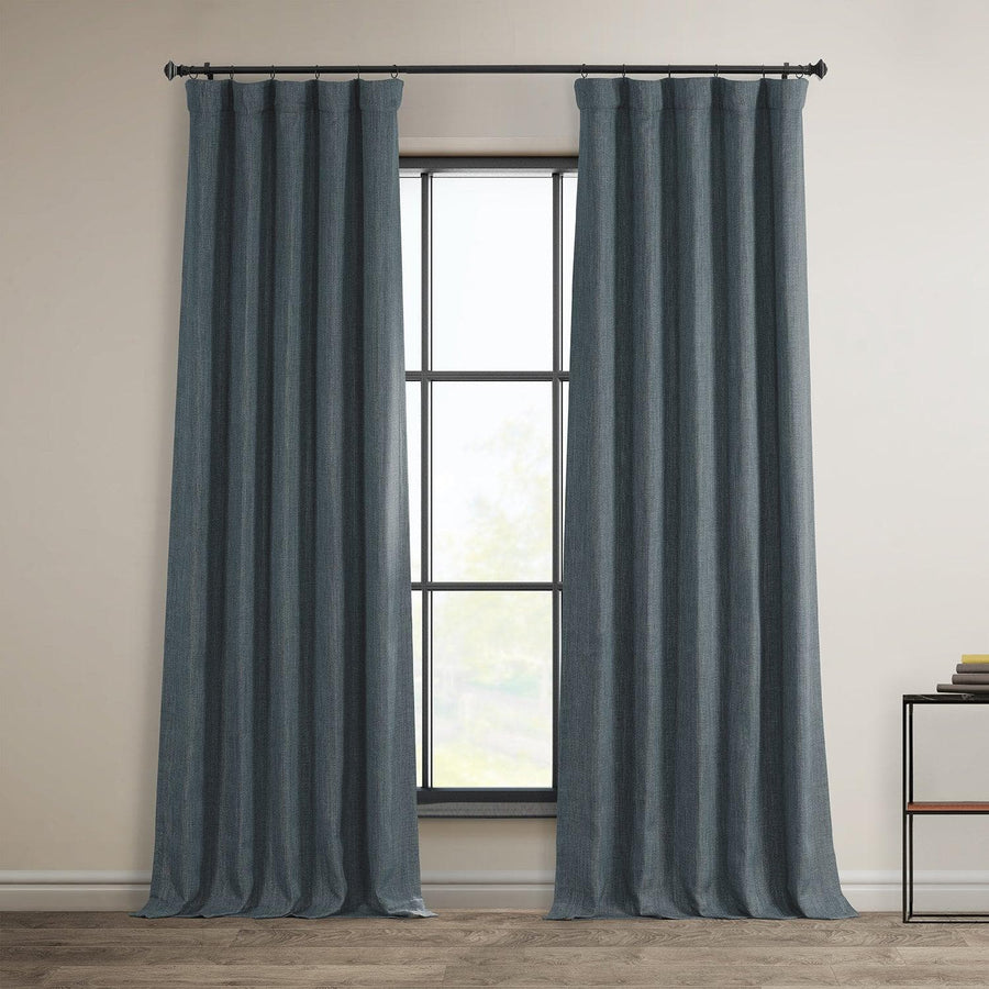 Reverie Blue Textured Faux Linen Room Darkening Curtain - HalfPriceDrapes.com