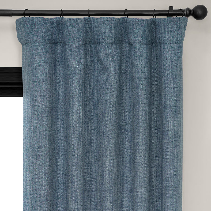 Reverie Blue Textured Faux Linen Room Darkening Curtain