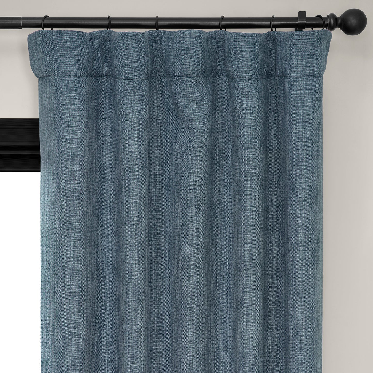 Reverie Blue Textured Faux Linen Room Darkening Curtain