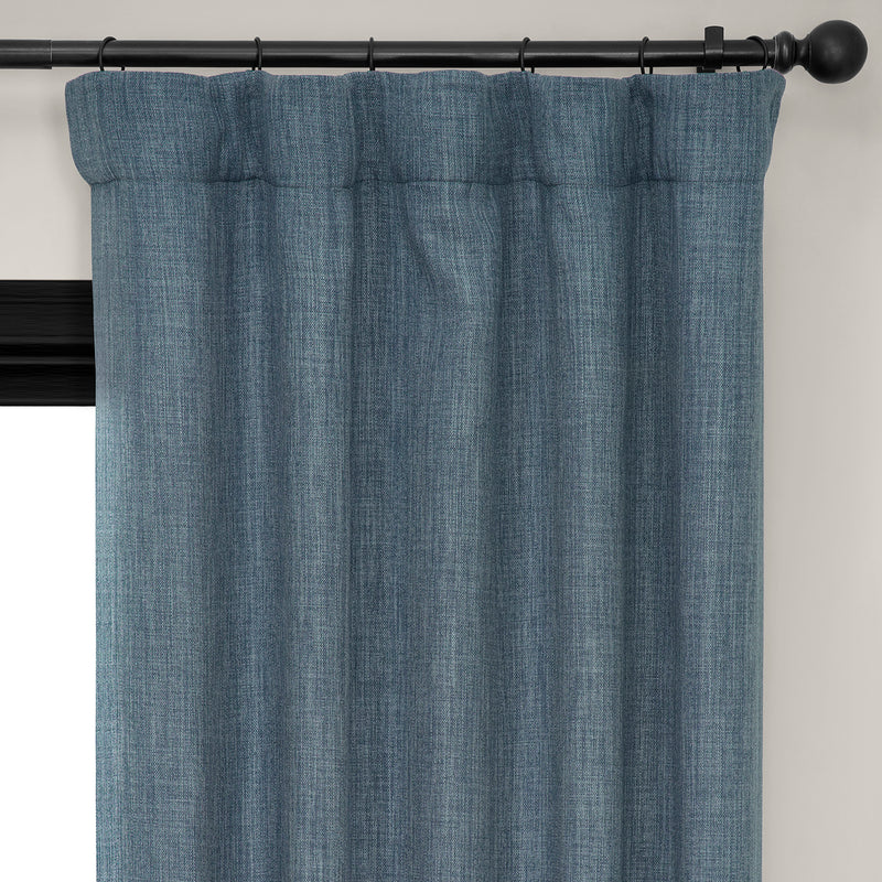 Reverie Blue Textured Faux Linen Room Darkening Curtain
