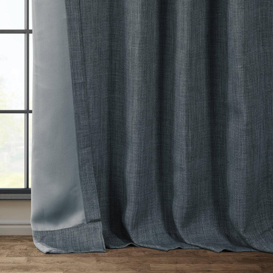 Reverie Blue Textured Faux Linen Room Darkening Curtain - HalfPriceDrapes.com