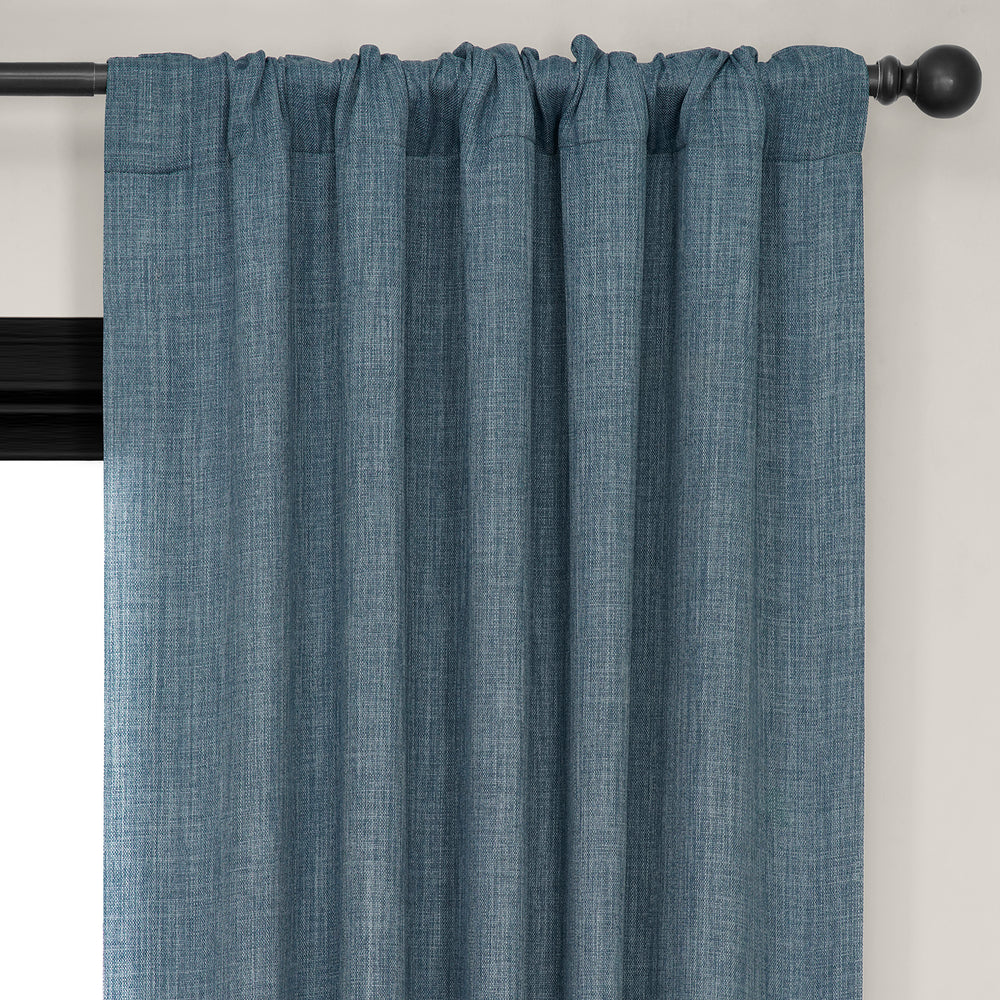 Reverie Blue Textured Faux Linen Room Darkening Curtain