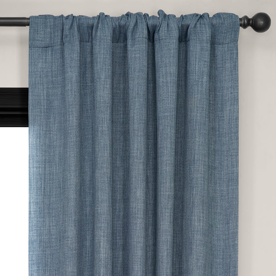 Reverie Blue Textured Faux Linen Room Darkening Curtain