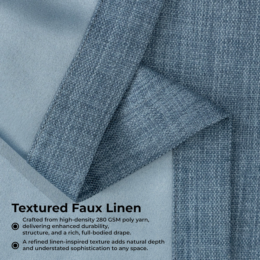 Reverie Blue Textured Faux Linen Room Darkening Curtain