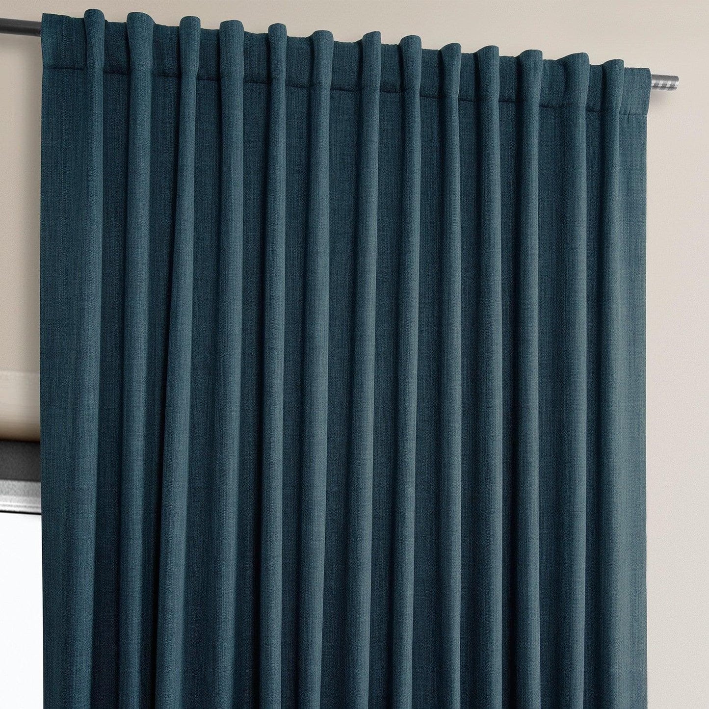 Story Blue Extra Wide Textured Faux Linen Room Darkening Curtain - HalfPriceDrapes.com