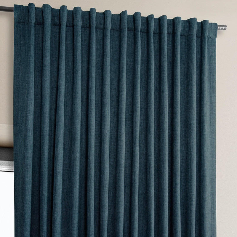 Story Blue Extra Wide Textured Faux Linen Room Darkening Curtain - HalfPriceDrapes.com