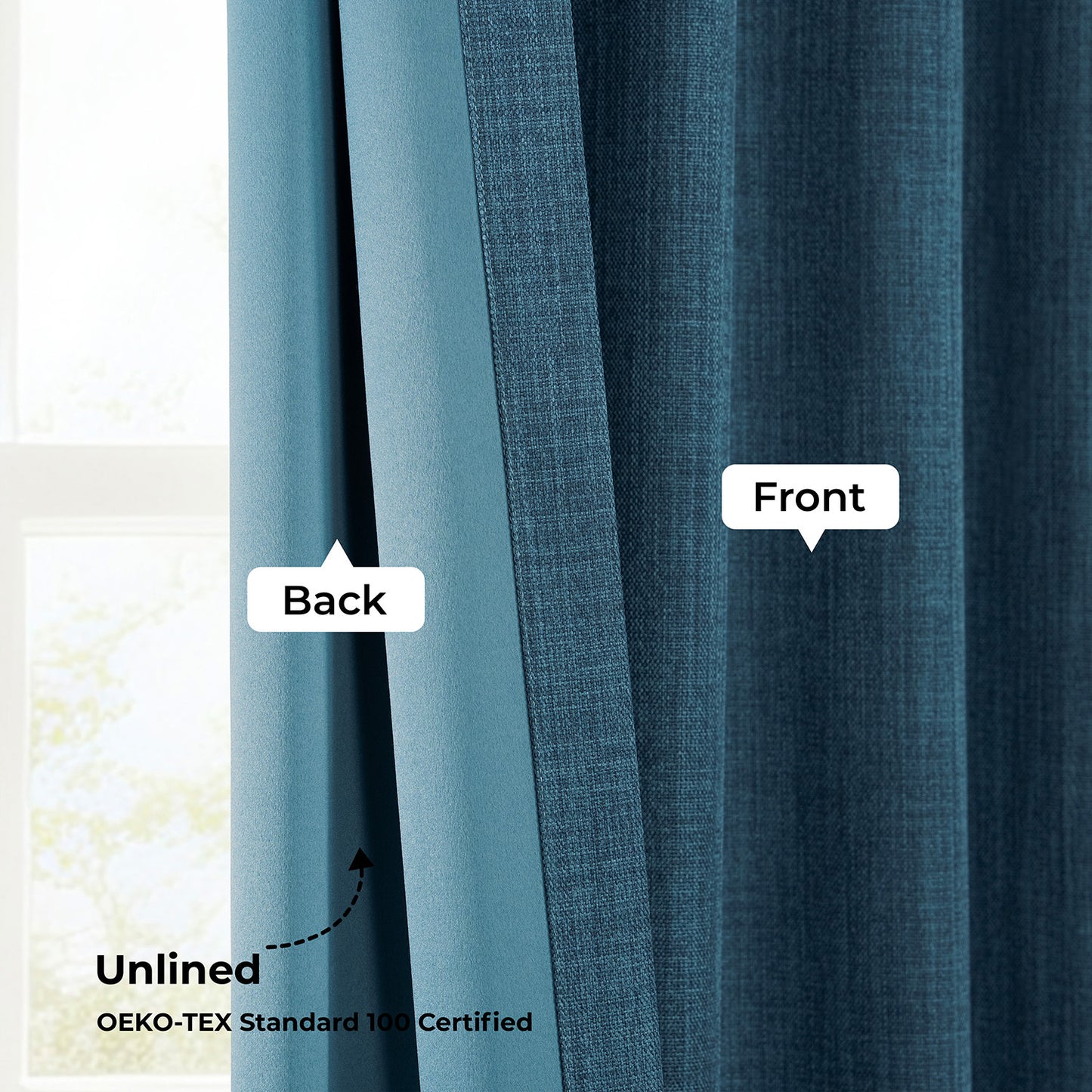 Story Blue Extra Wide Textured Faux Linen Room Darkening Curtain