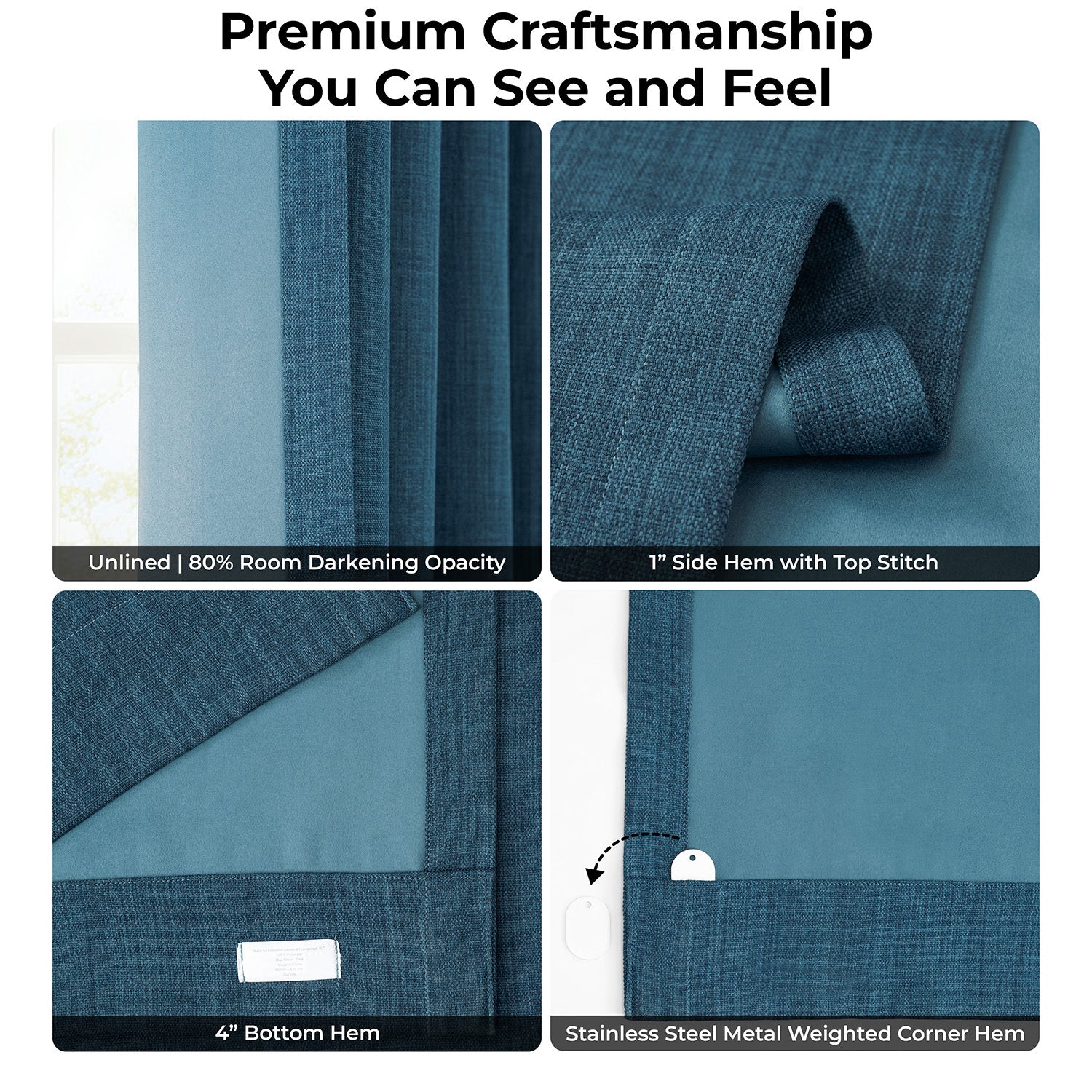 Story Blue Extra Wide Textured Faux Linen Room Darkening Curtain