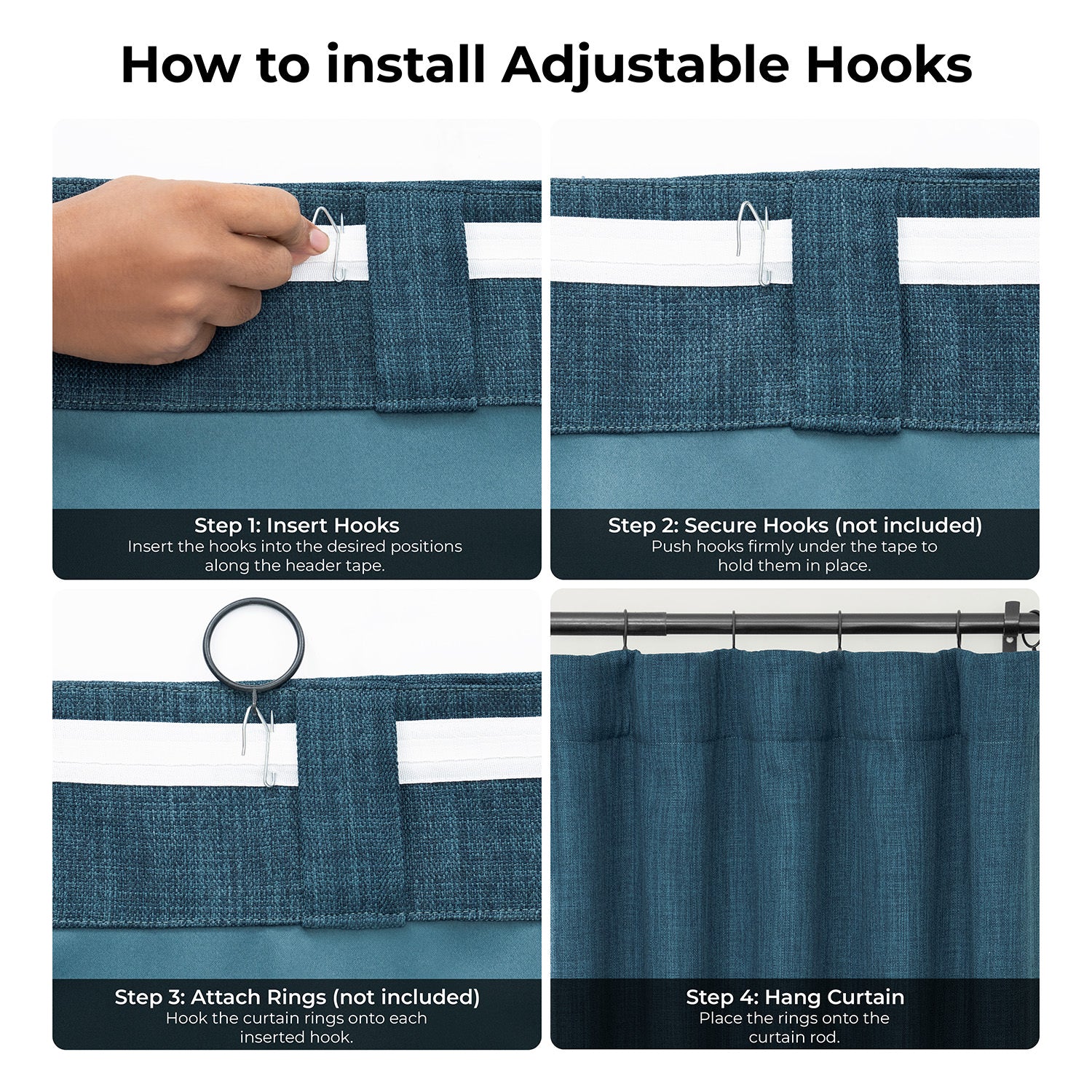 Story Blue Extra Wide Textured Faux Linen Room Darkening Curtain