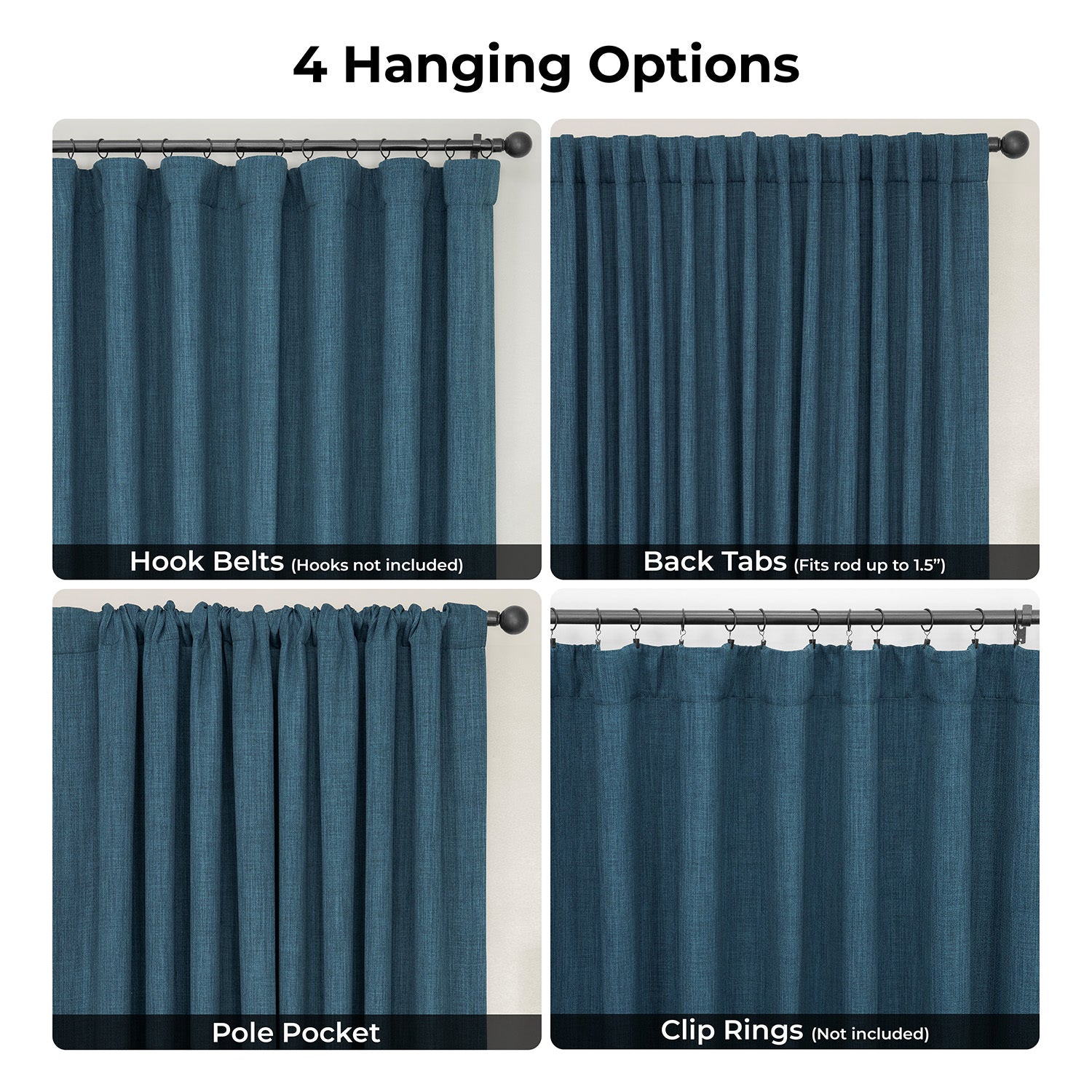 Story Blue Extra Wide Textured Faux Linen Room Darkening Curtain