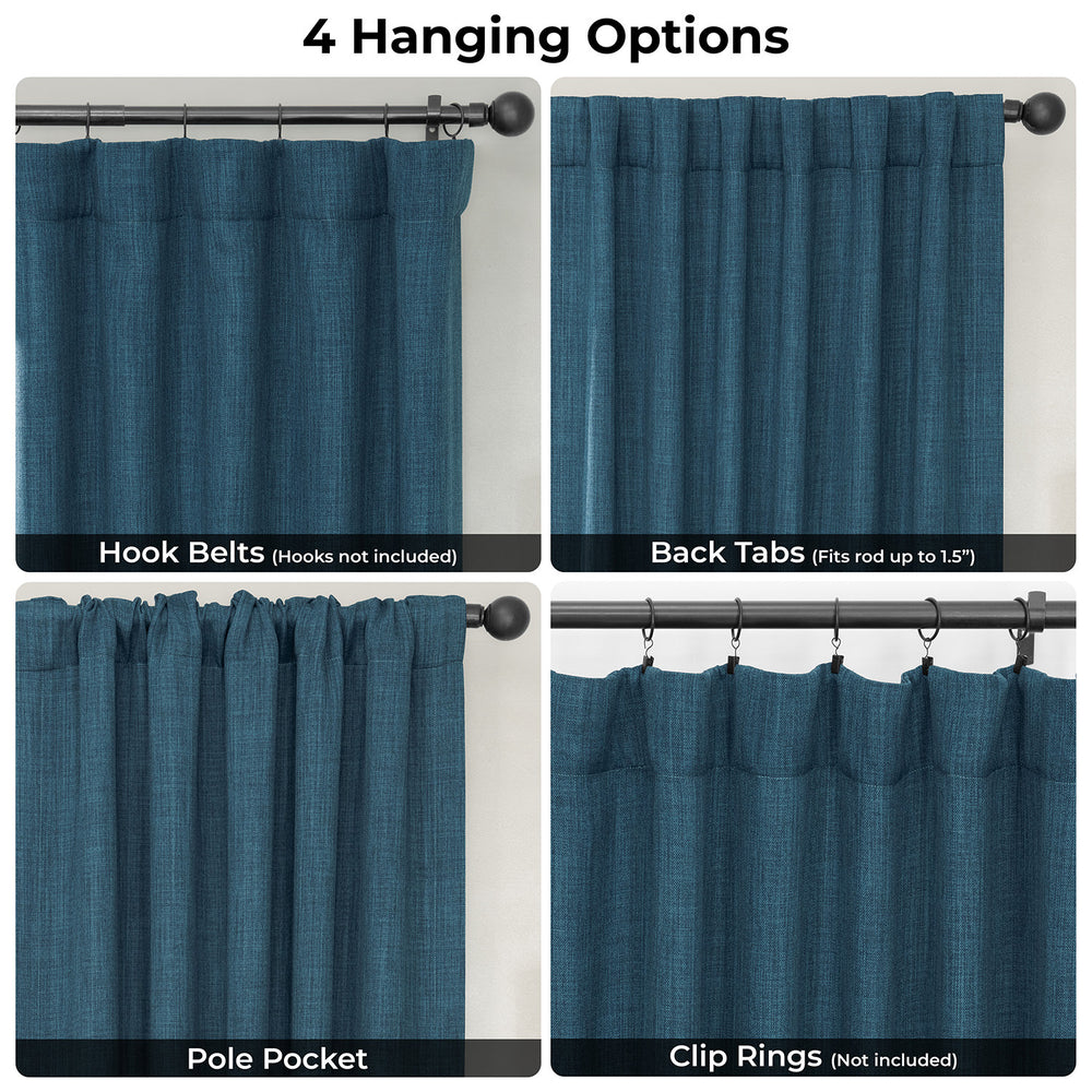 Story Blue Extra Wide Textured Faux Linen Room Darkening Curtain