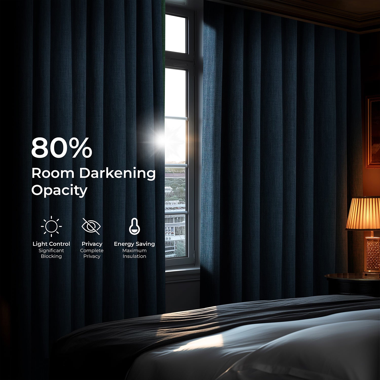 Story Blue Extra Wide Textured Faux Linen Room Darkening Curtain