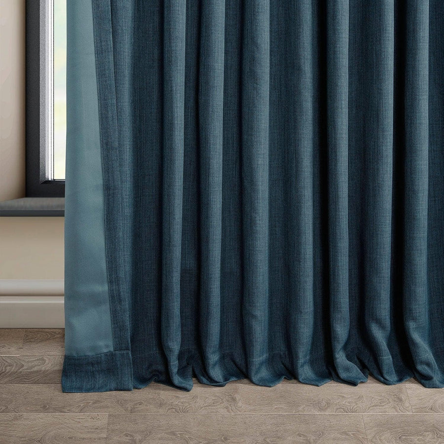 Story Blue Extra Wide Textured Faux Linen Room Darkening Curtain - HalfPriceDrapes.com