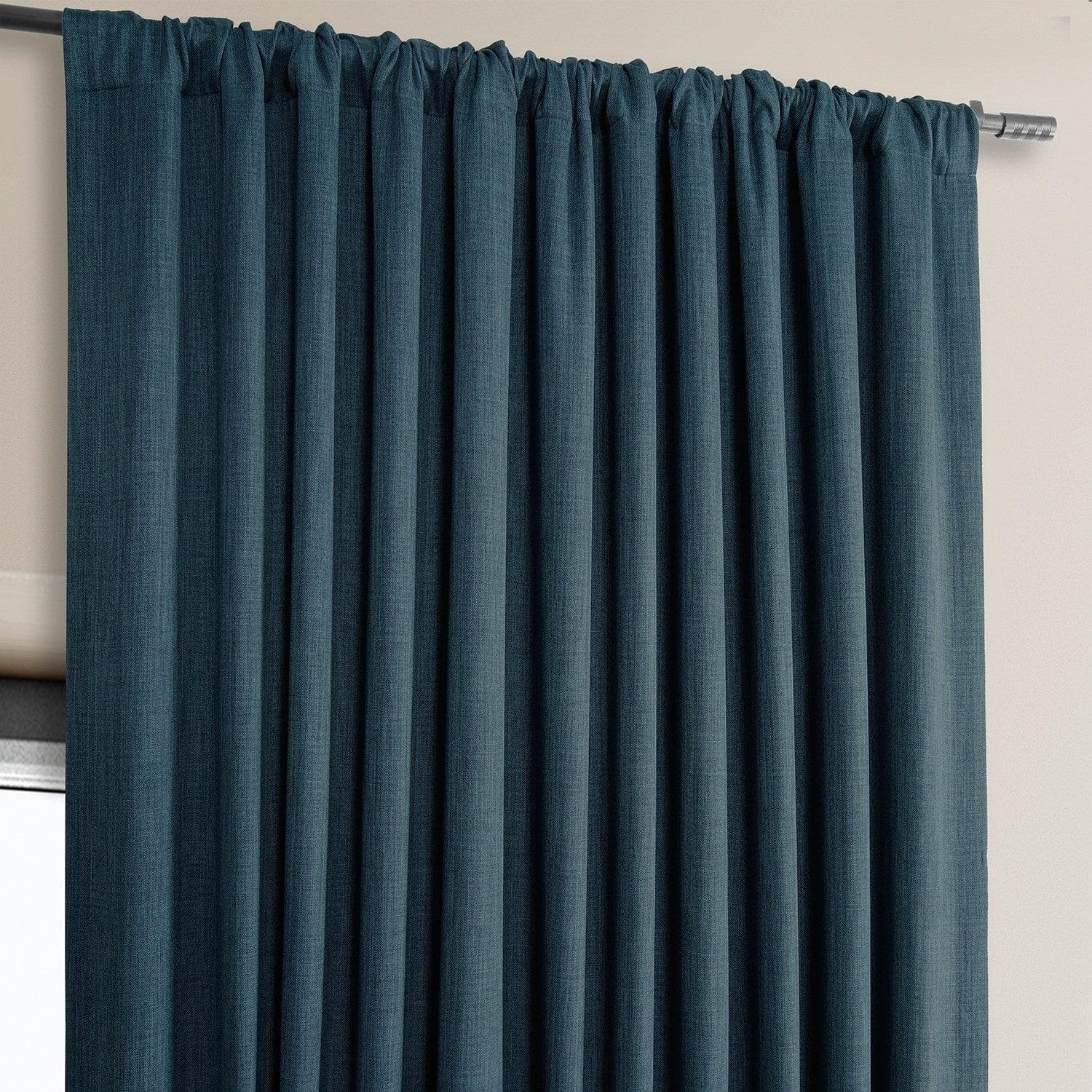 Story Blue Extra Wide Textured Faux Linen Room Darkening Curtain - HalfPriceDrapes.com