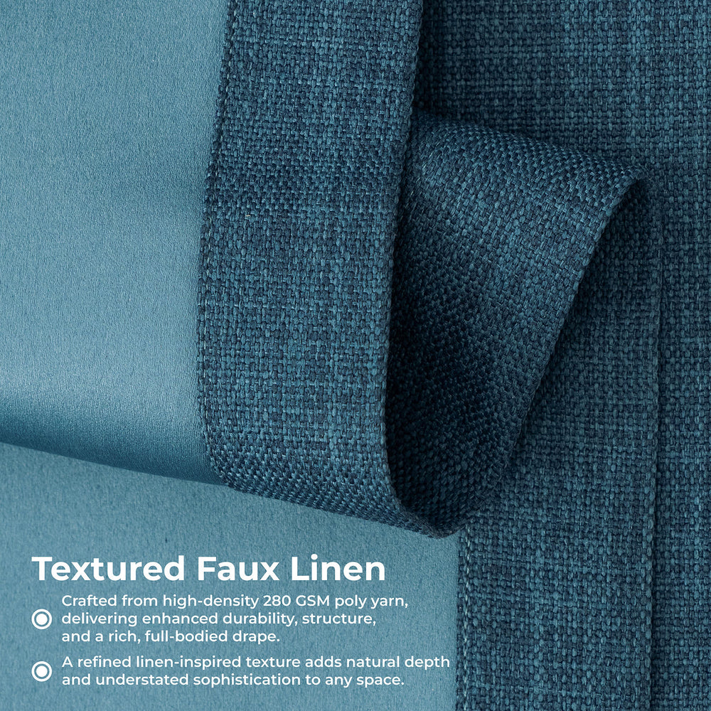 Story Blue Extra Wide Textured Faux Linen Room Darkening Curtain