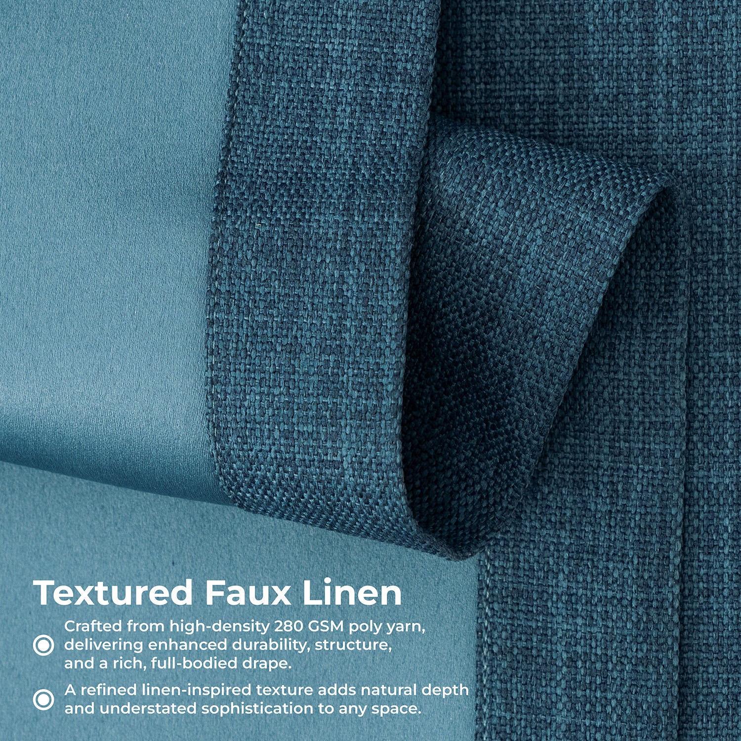 Story Blue Extra Wide Textured Faux Linen Room Darkening Curtain