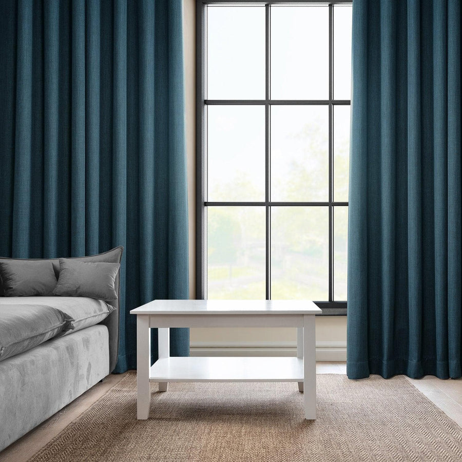Story Blue Textured Faux Linen Custom Curtain - HalfPriceDrapes.com