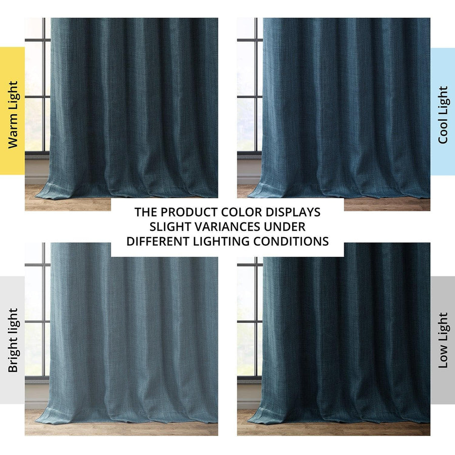 Story Blue Textured Faux Linen Room Darkening Curtain - HalfPriceDrapes.com