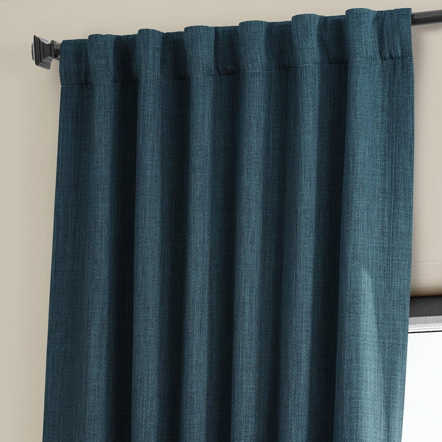 Story Blue Textured Faux Linen Room Darkening Curtain - HalfPriceDrapes.com