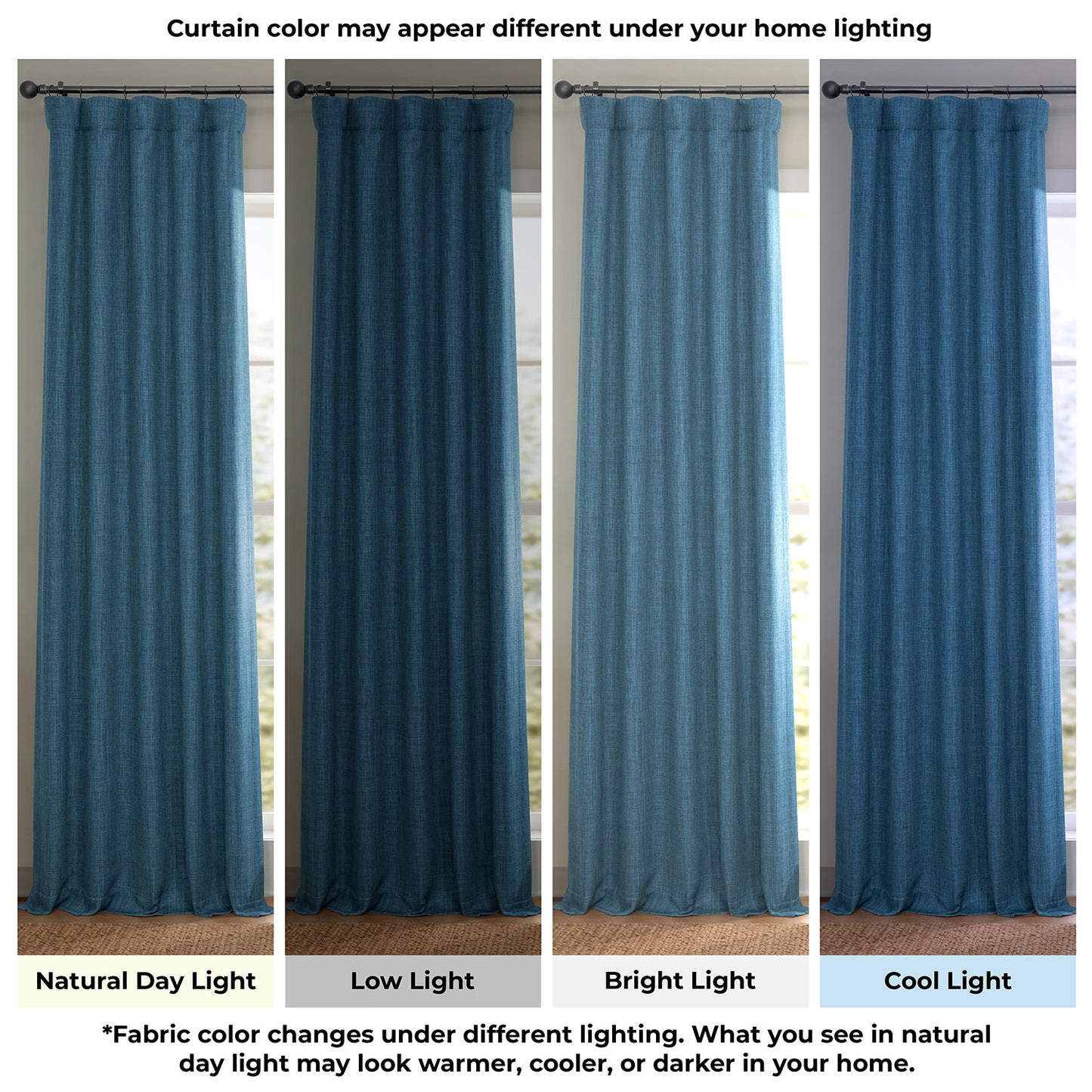 Story Blue Textured Faux Linen Room Darkening Curtain