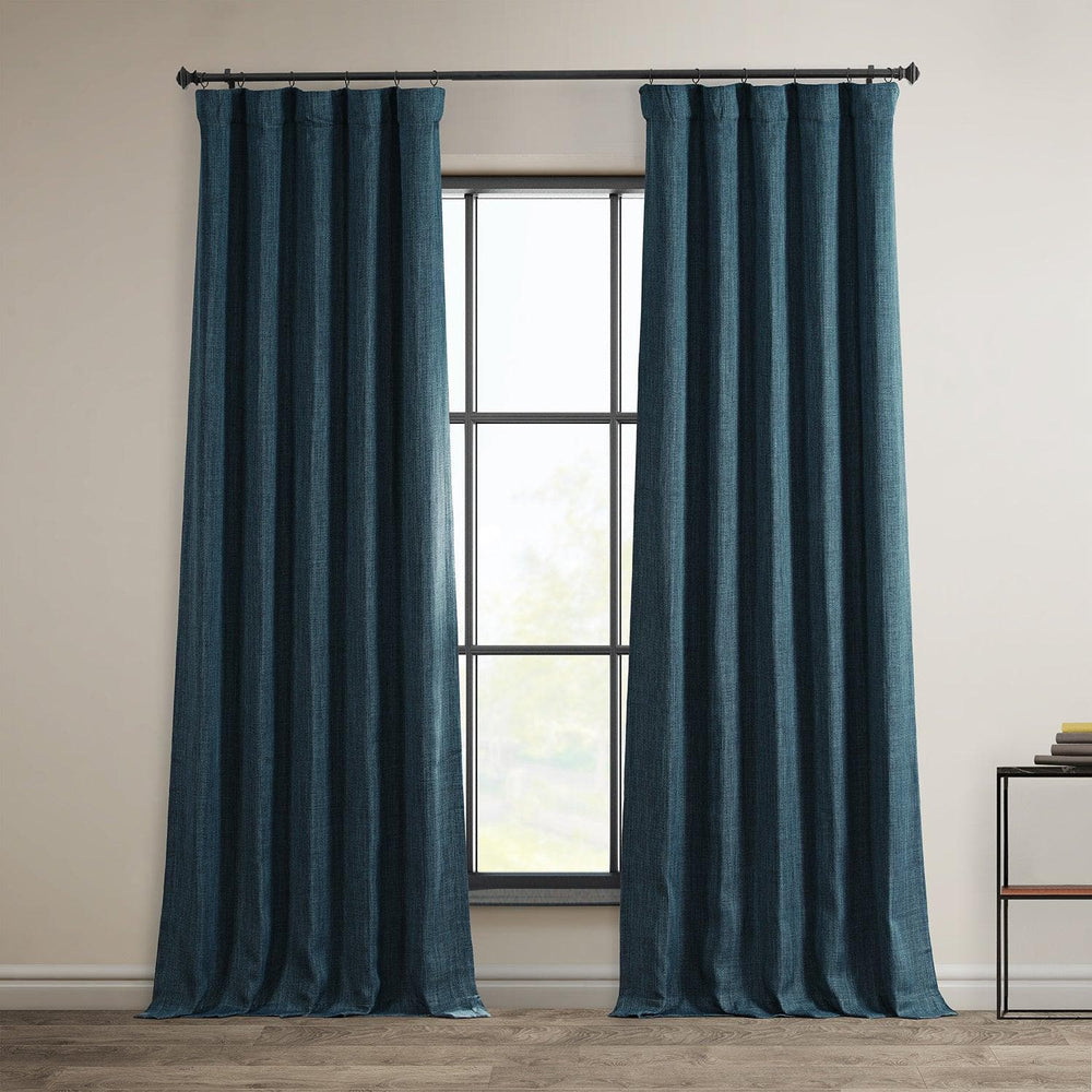 Story Blue Textured Faux Linen Room Darkening Curtain - HalfPriceDrapes.com
