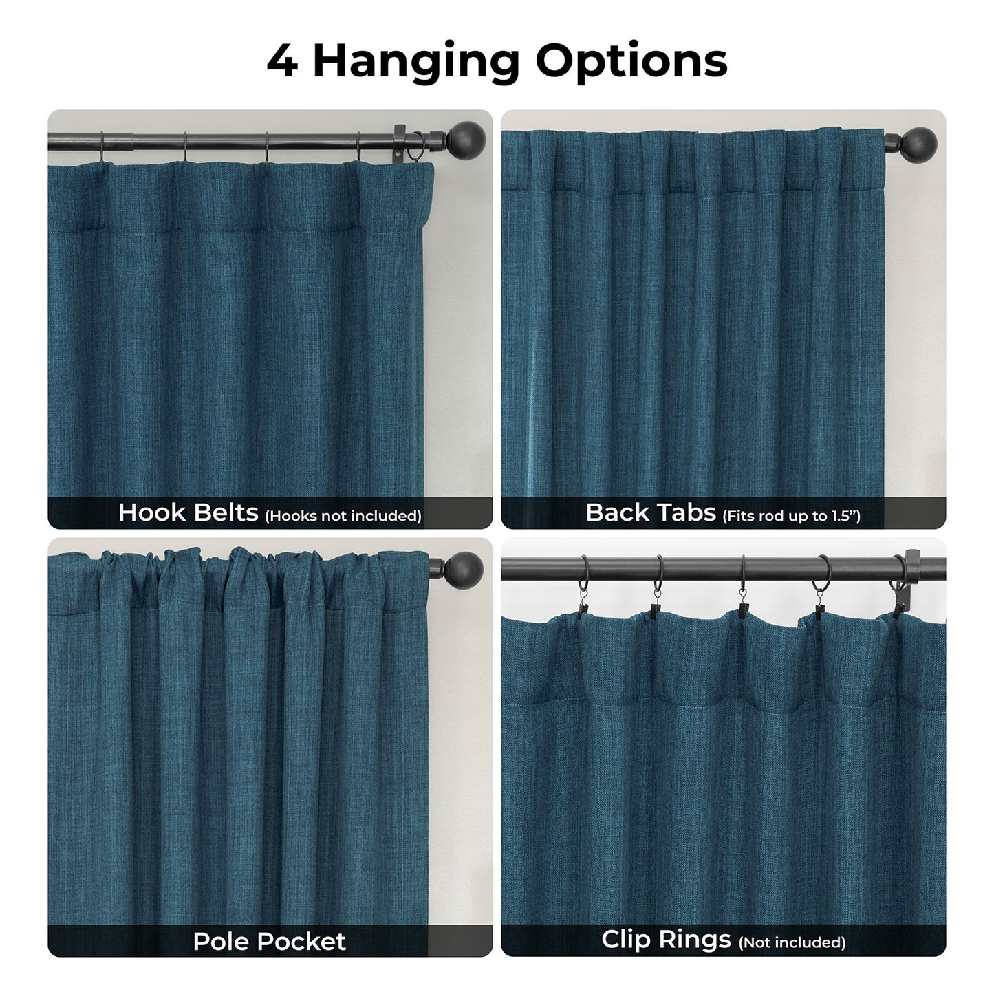 Story Blue Textured Faux Linen Room Darkening Curtain