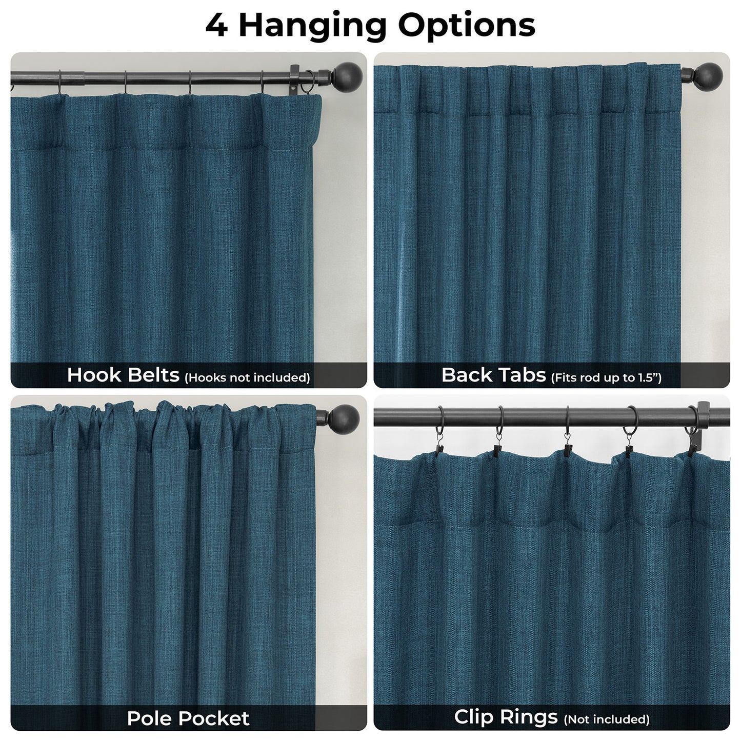 Story Blue Textured Faux Linen Room Darkening Curtain