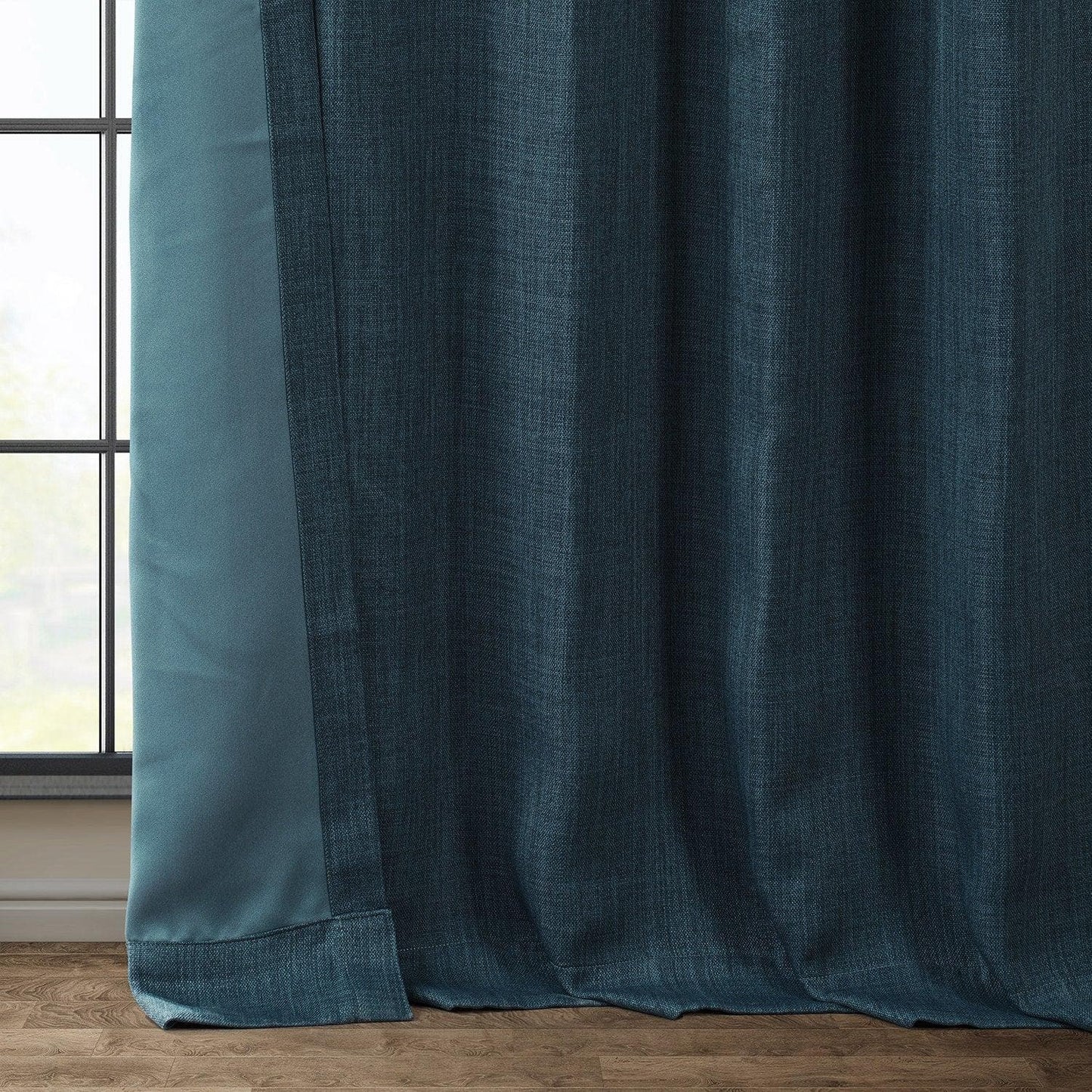 Story Blue Textured Faux Linen Room Darkening Curtain - HalfPriceDrapes.com
