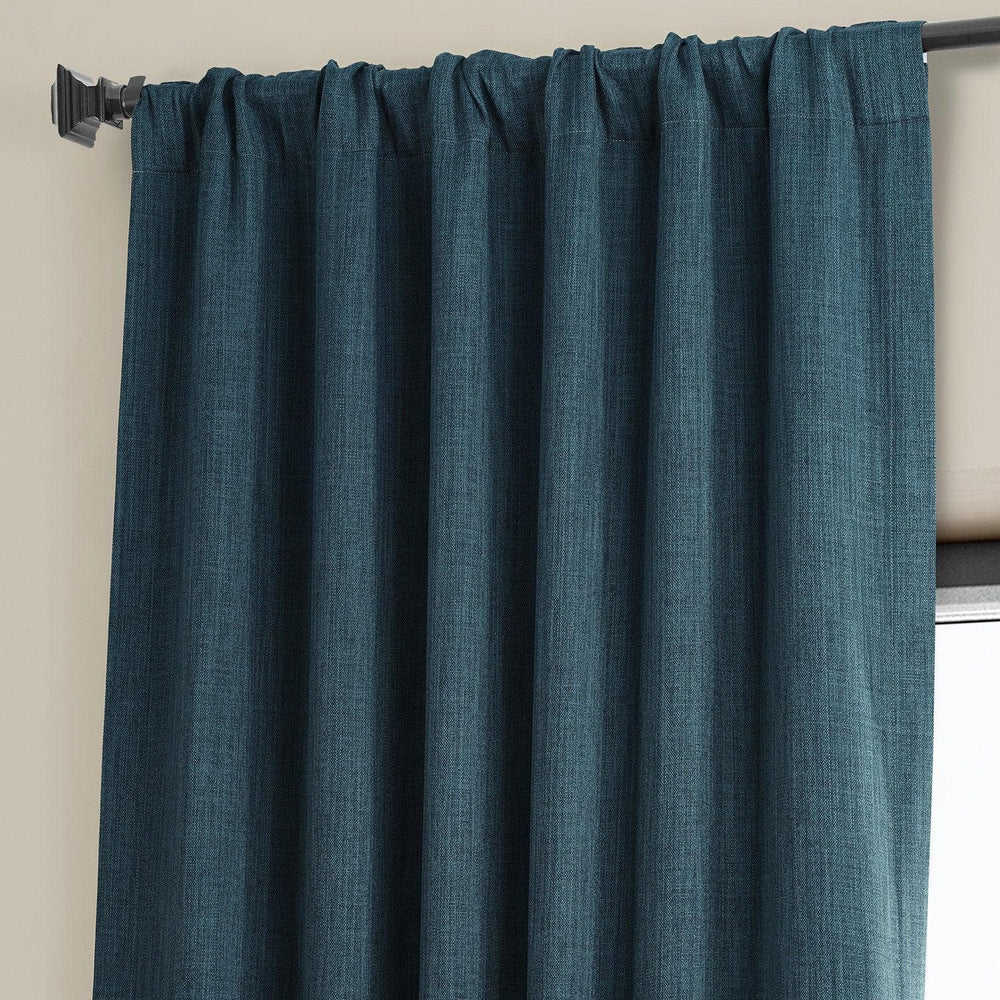 Story Blue Textured Faux Linen Room Darkening Curtain - HalfPriceDrapes.com