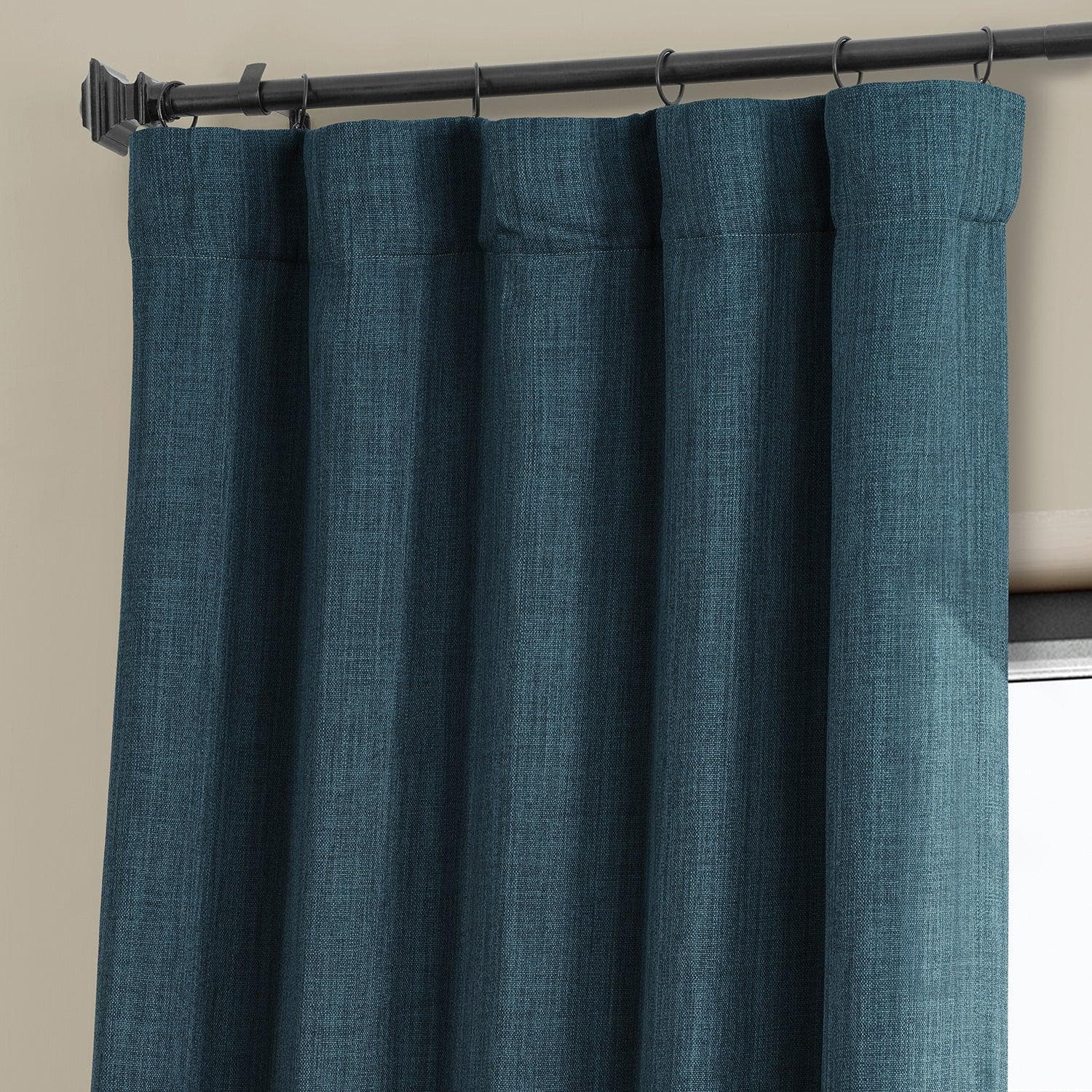 Story Blue Textured Faux Linen Room Darkening Curtain - HalfPriceDrapes.com