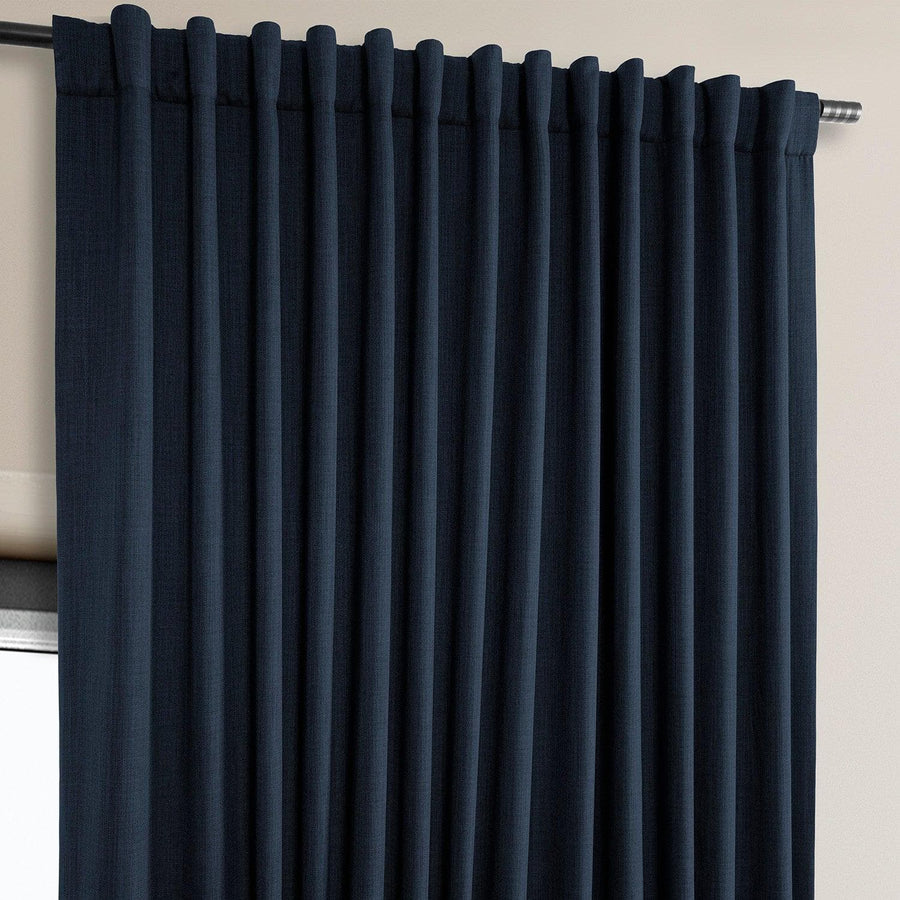 Nightfall Navy Extra Wide Textured Faux Linen Room Darkening Curtain - HalfPriceDrapes.com
