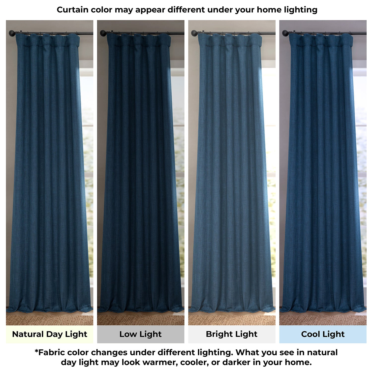Nightfall Navy Extra Wide Textured Faux Linen Room Darkening Curtain