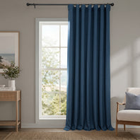 Nightfall Navy Extra Wide Textured Faux Linen Room Darkening Curtain